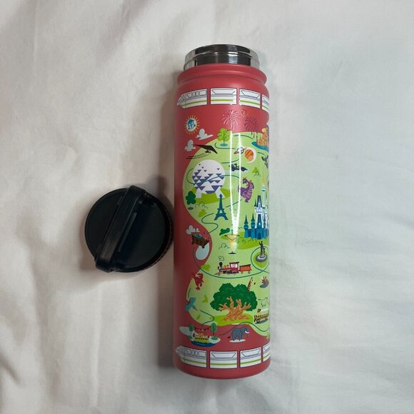 Disney Parks Mickey Park Map Aluminum Metal Travel Tumbler No Spill Sip Lid NWOT - Picture 4 of 9